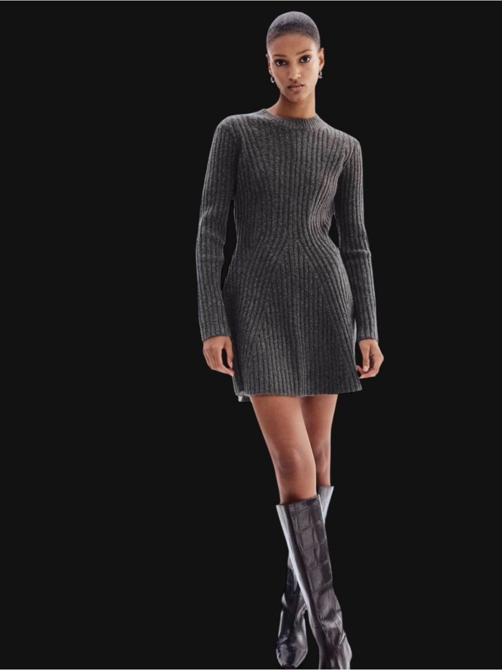 H&M Knit Dress with bell sleeves inDark Gray Melange Size S
